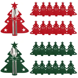Weihnachtsbaum Besteckhalter*24pcs, ACTOYS Bestecktasche Filz Weihnachten, Besteckbeutel Weihnachtsbaum, Bestecktasche Weihnachten Rot Grün, Christmas Cutlery Bags, Weihnachtliches Besteckständer-Set