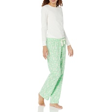 Amazon Essentials Damen Schlaf-Set leichte Flanellhose und langärmeliges-T-Shirt (in Übergröße erhältlich), Minzgrün Waldtiere, S