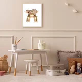 Bild mit Rahmen LÜTTENHÜTT "oder Poster, Liegendes Faultier auf Regenbogen", bunt (farbe rahmen: beige, farbe bild(er): bunt), B:50cm H:70cm T:0,7cm, Holz, Plexiglas, Bilder, Bild mit Rahmen, HD Premium Druck