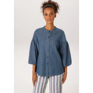 Jeansbluse ANISTON CASUAL, Damen, Gr. 48, blau (dunkelblau), Denim/Jeans, Obermaterial: 100% Baumwolle, Abriebeffekte, oversize hüftbedeckend, Rundhals, weit, Blusen Jeansbluse, mit 3/4-langen Arm in weiter, topmodischer Form