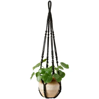 Mkouo Makramee Blumenampel Boho Deko Baumwollseil Blumentopfhalter Hängeampel Pflanzen für Innen Außen Decken Balkone Dekoration, 89cm, Schwarz