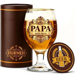 FAHIMEH Papa Geburtstagsgeschenk, Bierglas, 330ml, für Vatertag Weihnachten, Von Tochter und Sohn Personalisierte Männer Geschenkideen