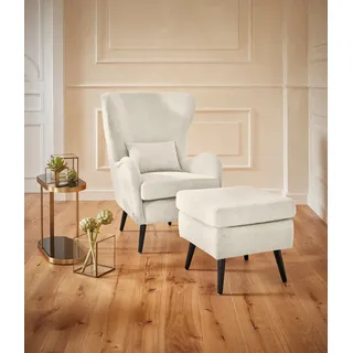 Home Affaire Ohrensessel Salla Fellimitat 78 x 118 x 94 cm Beige mit Hocker