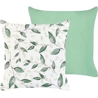 BELIANI Gartenkissen 2er Set Grün Polyester Pflanzenmotiv Quadratisch 45x45 cm Wasserabweisend Dekokissen mit Füllung für Garten Terrasse Balkon - Grün, Weiß