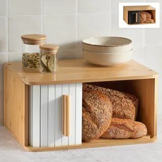 Praknu Brotkasten Groß aus FSC® Holz mit Schiebetür - Brotaufbewahrung 40x28cm - Platzsparend und stilvolle Brotbox für längere Frische - Weiß