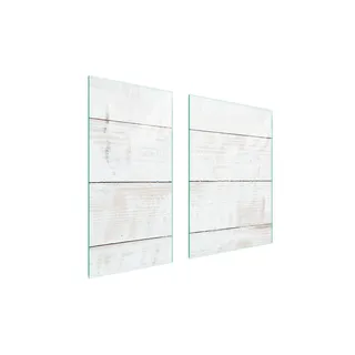 Herdabdeckplatten 2 teilig 75x52 Ceranfeld Abdeckung Glas Schneidebrett Holz Weiß