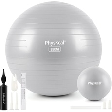 PhysKcal 65cm Grey Dicker Gymnastikball und 23 cm Pilatesball Set, Anti Burst Gymnastikball, Anti-Rutsch-Sitzball, Balanceball, Yogaball für Zuhause, Fitnessstudio und Büro