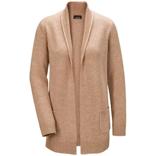 Strickjacke GOLDNER "Kurzgröße Langarm Cardigan aus Merino", Damen, Gr. 25, beige (beige, melange), Obermaterial: 100% Schurwolle WV., figurumspielend, weit Rippe, Strickjacken Strickjacke, Schalkragen