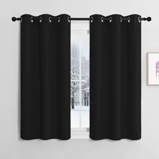Nicetown Scheibengardinen Blickdicht Kurze Gardinen mit Ösen 2er Set H120 x B107 cm, Vorhang Schwarz Küchengardinen Fenster Gardine Thermo Vorhänge Kurzgardine Verdunkelungsvorhang