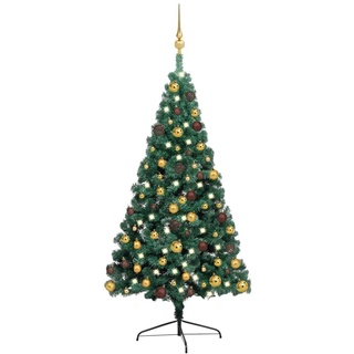 vidaXL Künstlicher Halber Weihnachtsbaum mit LEDs & Kugeln Grün 240 cm