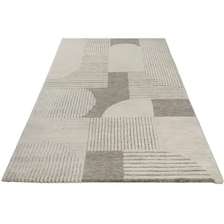 Teppich WECON HOME "Mats", beige (creme,beige), B:80cm H:18mm L:150cm, Kunstfaser, Teppiche, Teppich, Gewebt, Hoch-Tief, pflegeleicht, Retro Design, Scandi, Wohnzimmer
