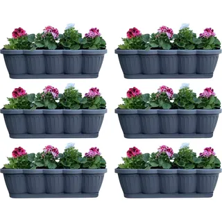 Blumenkasten Balkonkasten Pflanzkasten 6er Set 60 cm Anthrazit mit Untersetzer