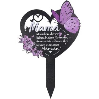 QKNOSM Grabschmuck Wetterfest Herz 30×20cm, Wetterfest Grabdekoration Eisen Grabstecker Personalisiert Grabschmuck Schmetterling Trauer Gartenstecker für Den Hof Grab Friedhof
