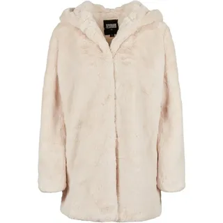 URBAN CLASSICS Ladies Hooded Teddy Coat aus Fake Kaninchenfell, Damen Mantel mit Kapuze und Seitentaschen, offwhite, XS