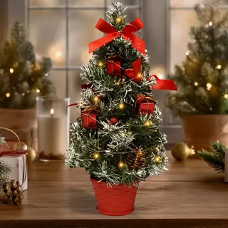 Mini Weihnachtsbaum, 40cm Weihnachtsbaum Klein, Kleiner Weihnachtsbaum mit Beleuchtung, Künstlicher Weihnachtsbaum Klein LED, Geschmückter Weihnachtsbaum für Tischdeko, Weihnachtsdeko, Zuhause, Büro