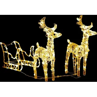 vidaXL vidaXL - Weihnachtsdekoration - Rentier - und - Schlitten - 160 - LEDs - 130 - cm - Acryl - Weiß