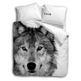 Wendebettwäsche Wolf 1 Bettbezug 135 x 200 cm + 1 Kissenbezug 80 x 80 cm - Weiß, Grau