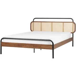 Beliani Bett mit Lattenrost 180/200 cm Dunkelbraun Boussicourt - Dunkelbraun, Schwarz , Holz , 180x200 cm , Schlafzimmer, Betten
