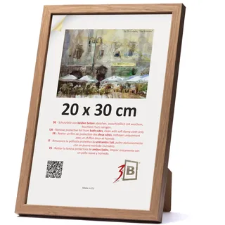 3-B Bilderrahmen MEGA - Braun (Eiche mit optisch sanfter Holzmaserung) - 20x30 cm - Holzrahmen, Fotorahmen, Portraitrahmen mit Acrylglas