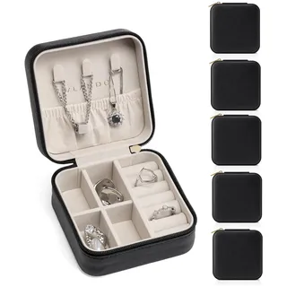 Vlando Reise-Schmuckkästchen, klein, für Mädchen und Frauen, Schwarz, 6 Stück
