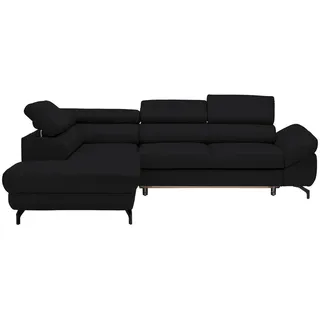 Novel Ecksofa , Schwarz , Leder , Echtleder , Rindleder , Ottomane links, L-Form , 270x220 cm , Lederauswahl, seitenverkehrt erhältlich, Hocker erhältlich, Rücken echt , Wohnzimmer, Sofas & Couches, Wohnlandschaften, Ecksofas mit Schlaffunktion