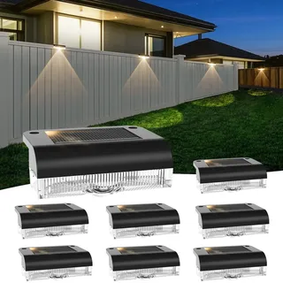 AGOTD Solar Wandleuchte Außen, Solar Zaunleuchten für Außen Solarlampen für Außen IP65, Dekorative Gartenleuchte Warmweiß, Außenwandleuchte LED, Solarleuchte Deko Balkon Terrasse 8 Stück
