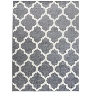 Carpeto Rugs Orientalisches Marokkanisches Teppich - Flor Modern Designer Muster - Wohnzimmer Schlafzimmer Esszimmer - Hell Grau Weiß - 60 x 100 cm
