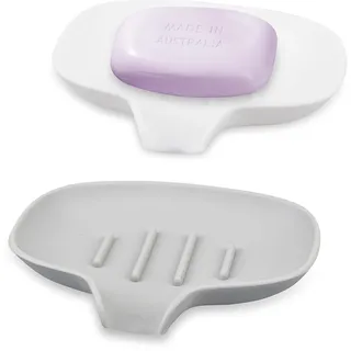 2 Stück Fikiro Seifenschale mit Silikonnetz und Ablauf - Silikon Seifenablage für Dusche/Badezimmer/Küche - Hält Seife Trocken - Grau/Weiß