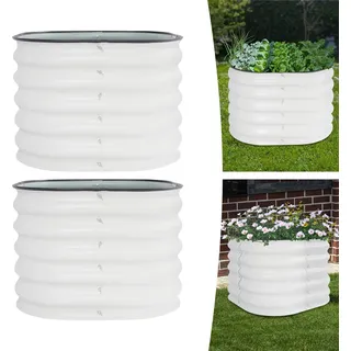 Garten Hochbeet - Erhöhtes Pflanzbeet - 2er-Set - Rund - Alu-Zink-beschichteter Stahl - Rostschutz - Langlebig - Weiß