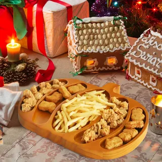 XIAPIA Snackteller mit Fächern aus Holz, Snackschale Wiederverwendbar, Serviertablett Servierbrett für Party Snacks Süßigkeiten Würst Salate Knabbereien Käse Tapas, Geschenkidee