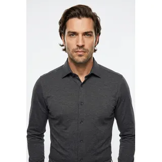 Businesshemd OLYMP "No. Six 24/Seven super slim", Herren, Gr. 42, N-Gr, grau (anthrazit), Web, Obermaterial: 92% Baumwolle, 8% Elasthan, sehr schmal, Hemden Businesshemd, in bequemer Jersey-Qualität