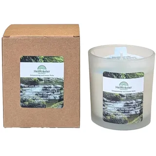 Heilkräuter Manufaktur Bio-Heil-Kräuter-Kerze für Entspannung & Innere Ruhe mit den ätherischen Ölen von Kiefer und Eukalyptus und weiteren Heilkräutern. Im Glas mit Geschenkkarton