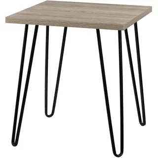 Owen Retro Beistelltisch Rustikale Eicheoptik, 49 x 49 x 55 cm, runder Beistelltisch mit Metall-Haarnadelbeinen, im Mid-Century- und Industrial-Design für Wohnzimmer, Schlafzimmer und Home Office
