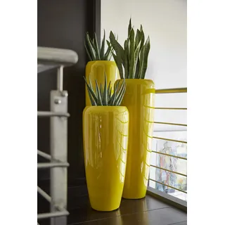 Moderne & Hochwertige Pflanzvase/Pflanzkübel – Fiberglas - Mit Einsatz – Indoor & Outdoor – Wetterbeständig & Frostsicher – Blumenkübel/Pflanzgefäß/Vase/Kübel (Höhe: 120cm, Glänzend Curry)