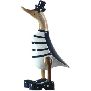 ART-CRAFT Holz Ente Lauf Ente Gartendeko Figur aus Bambus Wurzel und Teak Holz Geringelt blau handbemalt 25cm hoch