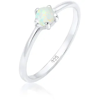 Elli Ring Damen Band Basic Geo mit Synthetischem Opal in 925 Sterling Silber