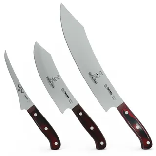 Giesser seit 1776 - Made in Germany - PremiumCut, Rocking Chef, Messerset 3 teilig, Kochmesser 20 cm, Barbecue 30 cm, Filiermesser 17 cm, Micarta, rot, rostfrei, Grillmesserset