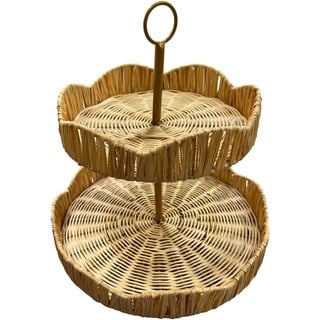 Ambia Home Etagere , Holz , Rattan , vollmassiv , Uni , rund , 29.5x30 cm , Lfgb , Tragegriff , Geschirr, Tischkultur & Serviergeschirr, Etageren