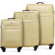 WITTCHEN MIRA Line Set mit 3 Koffer Gepäck Weichgepäck Koffer aus Polyester Tragegriff Teleskopgriff Vier Lenkrollen TSA Kombinationschloss Größe (S+M+L) Beige