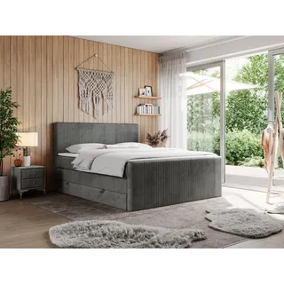 MKS Meble Boxspringbett, doppelbett mit Multipocket-Matratze und zwei Bettkästen - KING DOREN - 200x200cm - Dunkelgrau - H3 - Grau