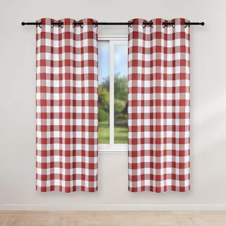 Simple Deluxe Buffalo Check Verdunkelungsvorhänge für Wohnzimmer, Schlafzimmer, Bauernhof-Stil, Raumverdunkelnd, wärmeisoliert, kariert, 94 cm B x 160 cm L, Weiß und Rot