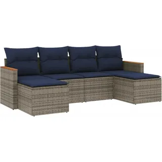 vidaXL 6-teiliges Gartensofa-Set mit Kissen, grau, Polyrattan - Grau