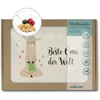 Öko Kirschkernkissen "Beste Oma" Lama Motiv – Handgefertigt in Österreich - natürliche Kirschkerne - 100% naturbelassene Baumwolle - Klimaneutral produziert - Geschenk für Großmütter 19x26cm