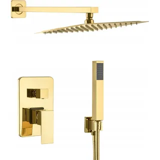 Duscharmatur, Regenbrause, Goldglanz, Unterputz-Mischbatterie