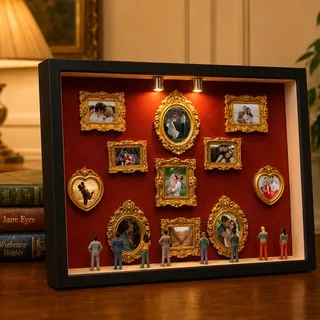 Mini Museum Silhouette Box mit LED, Mini Museum Bilderrahmen (Rot) | 11 Bilderrahmen und 8 Menschen Figuren, Museum of us, Geschenk für Valentinstag, Hochzeit & Jahrestag