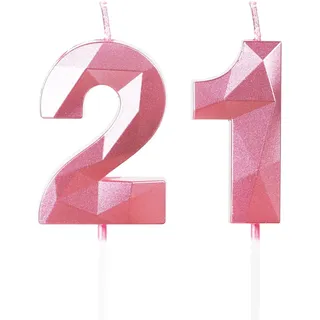 Yiran Geburtstagskerzen Zahlen 21, 5cm 3D Rosa Geburtstagskerzen, Kerzen Geburtstag, Geburtstag Kerzen, Tortendeko Geburtstag, Kuchendeko Geburtstag, Geburtstagskerzen für Geburtstagsdeko, Nummer 21