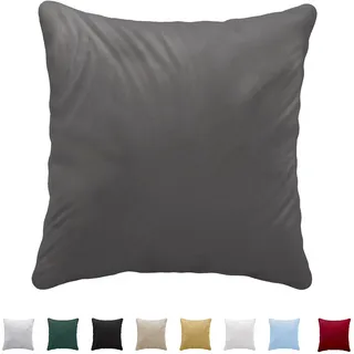 Kissenbezug 40x40 aus 100% Baumwoll-Jersey 150 g/qm - Anthrazit - Mit Reißverschluss - Twinzen Kissenbezüge 40 x 40 cm - Kissenhülle Öko Tex Zertifiziert - Ultra weich und atmungsaktiv