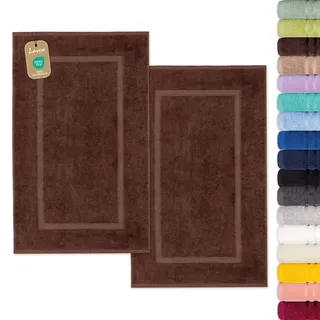 Lavea® 2er Set Badematte 50x80 cm – Kaffeebraun | Badezimmerteppich 100% Baumwolle, 800 g/m2, saugstark, waschbarer Badteppich, Badvorleger – Frottierserie Elena
