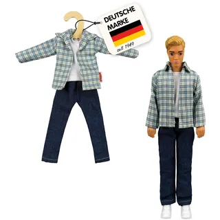 Heless Time2Shine 8604 - Kariertes Hemd in Blau-Weiß, mit weißem Shirt und dunkelblauer Jeans, für Modepuppen der Größe 29 cm