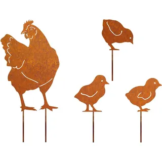 Hühner-Metallfiguren (4er-Set) für Garten, Terrasse, Garten und Terrasse – ideal als Gartendekoration - Schwarz